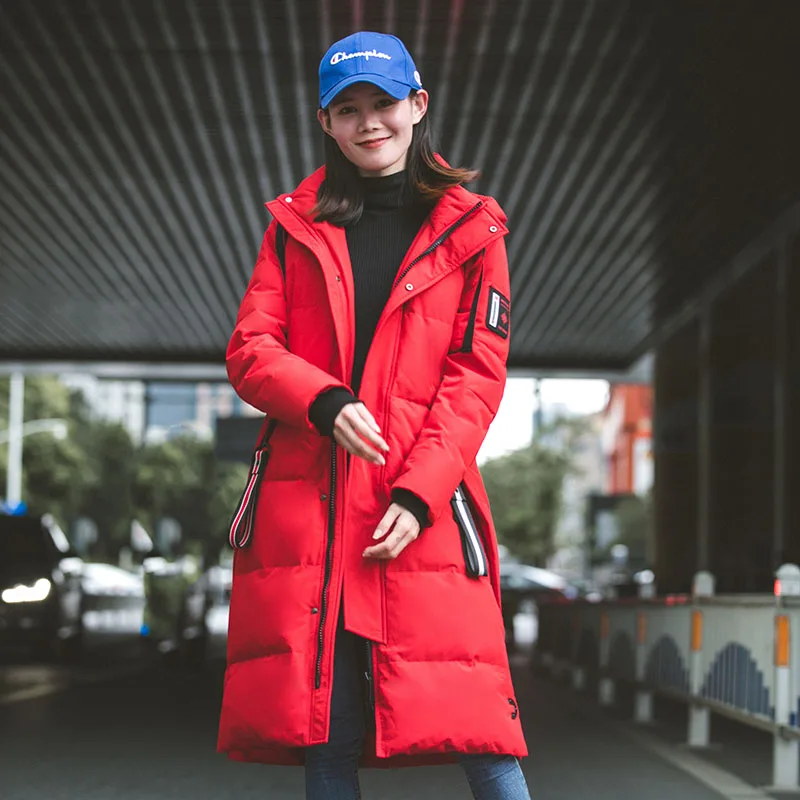Women Red Tcyeek/большие размеры, зимнее пальто, Мужская Женская куртка, Hiver, модная длинная куртка на утином пуху, мужская и женская модная зимняя одежда с капюшоном 1809 - Цвет: Women Red