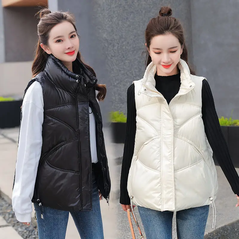 

Short Korean Down Cotton Vest Women's Autumn And Winter 2021 Shiny Plus Size Waistcoat Jacket Casual Loose Sleeveless Coat L08