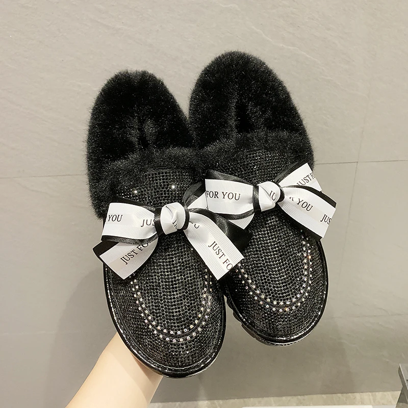 Модная обувь с украшением в виде кристаллов зимние ботинки круглый носок