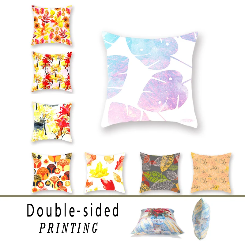 Осенний кленовый лист узор двухсторонняя наволочка с рисунком из полиэфира