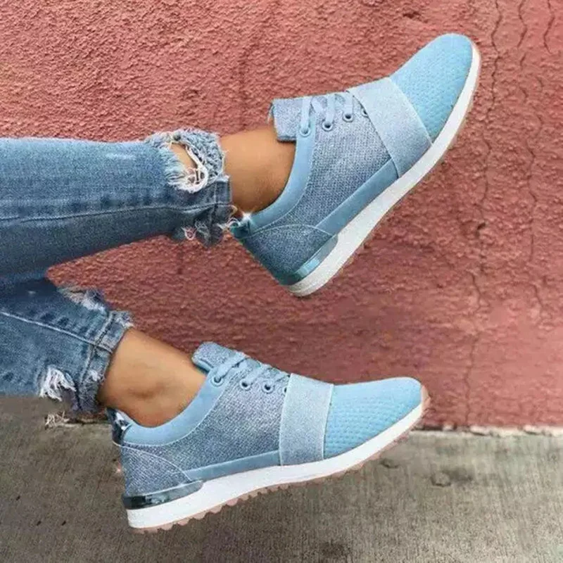 2021 New Women Lace Up Casual Sports Shoes Fashion Splicing Flat Heel Mountaineering Comfortable and Breathable Hot Sell