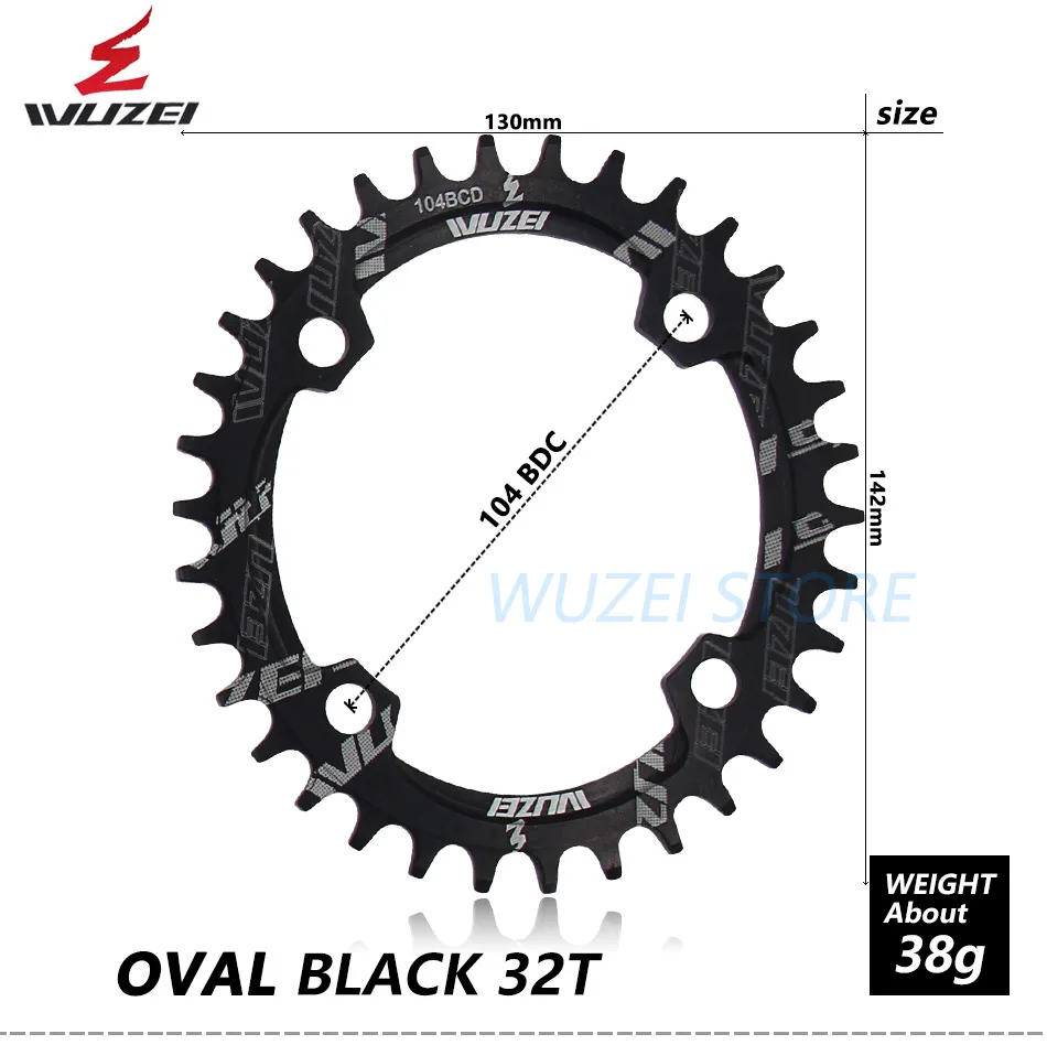 WUZEI 104BCD овальная узкая широкая Цепь 32 T/34 T/36 T/38 T MTB велосипедная Звездочка круг шатунная пластина велосипед из алюминиевого сплава запчасти