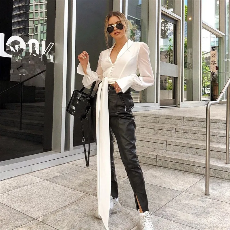 Новая однобортная Женская короткая рубашка с длинным рукавом и v-образным