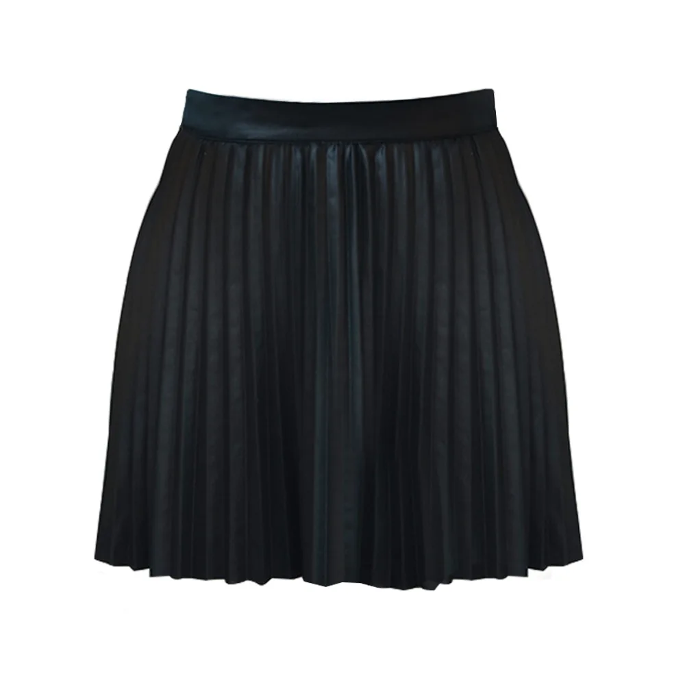 

Ladies Autumn Winter Faux Short Skirt Women Black A-line Street Sexy Mini Skirt High Waist Leather Women Pleated Skirt Female