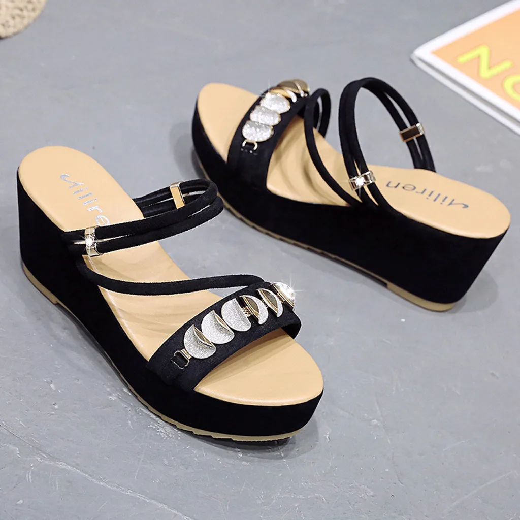 Сандалии на танкетке с толстой подошвой женские модные шлепанцы плоской подошве