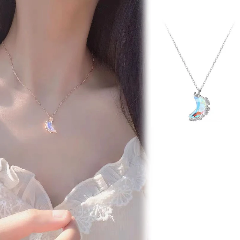 

Elegant Crystal Shaped Moon Necklaces For Women Girls Korean Fashion Sweet Temperament Clavicle Necklace Fashion Jewelry Gifts