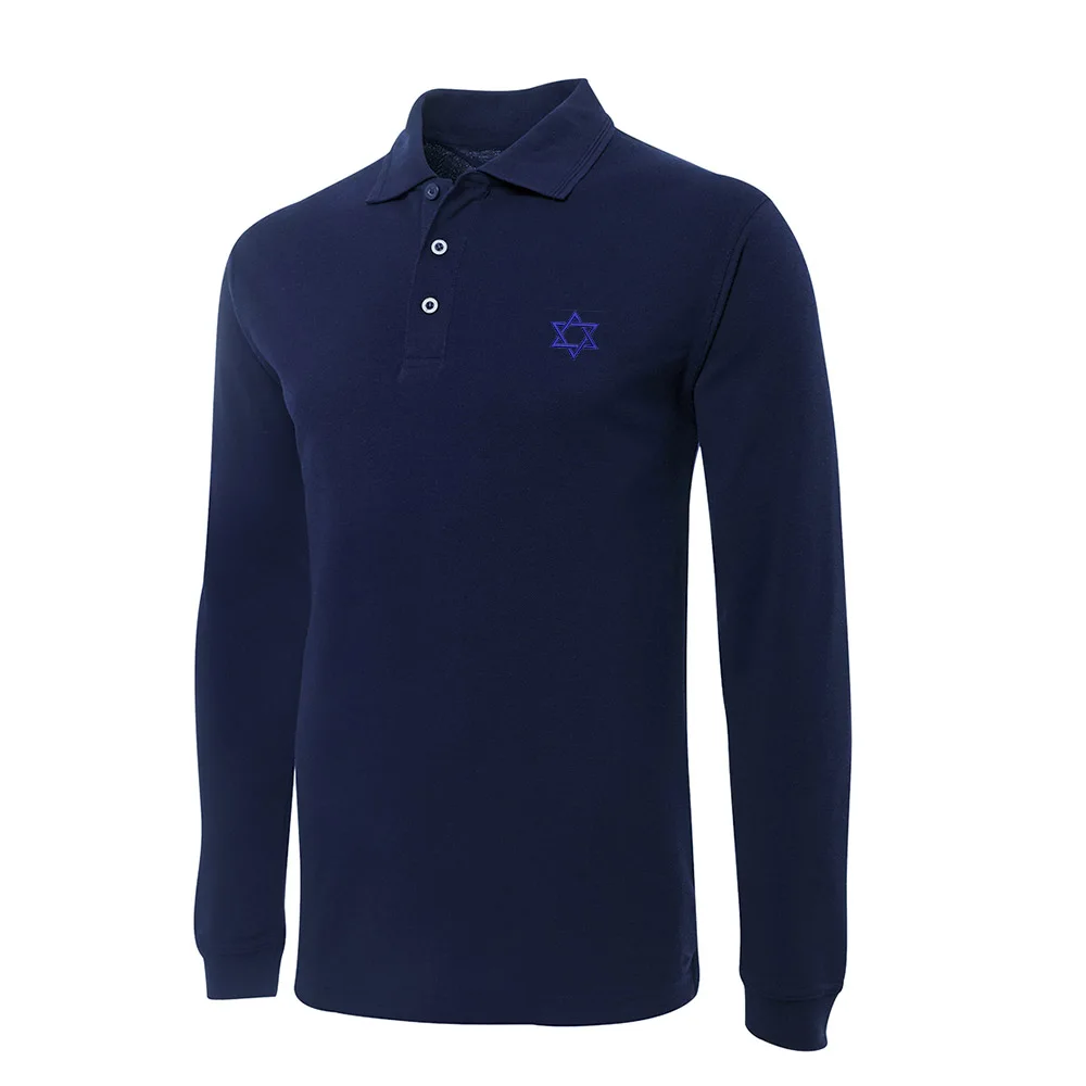 

Israel Star of David Embroidery Long Sleeve Polo Shirts Embroidered Men's Shirts
