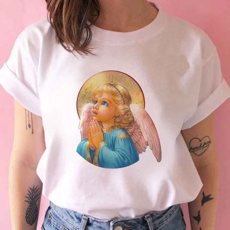 

Cupid Angel Print T shirt Women Summer Cartoon Clothes Harajuku T-shirt Female Aesthetic Kawaii Fashion Top Tshirt Cute T-Shirt