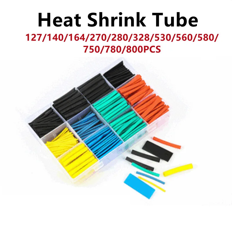 

127/164/328/560/800Pcs Car Electrical Cable Tube kits Heat Shrink Tube Tubing Wrap Sleeve Assorted Mixed Color