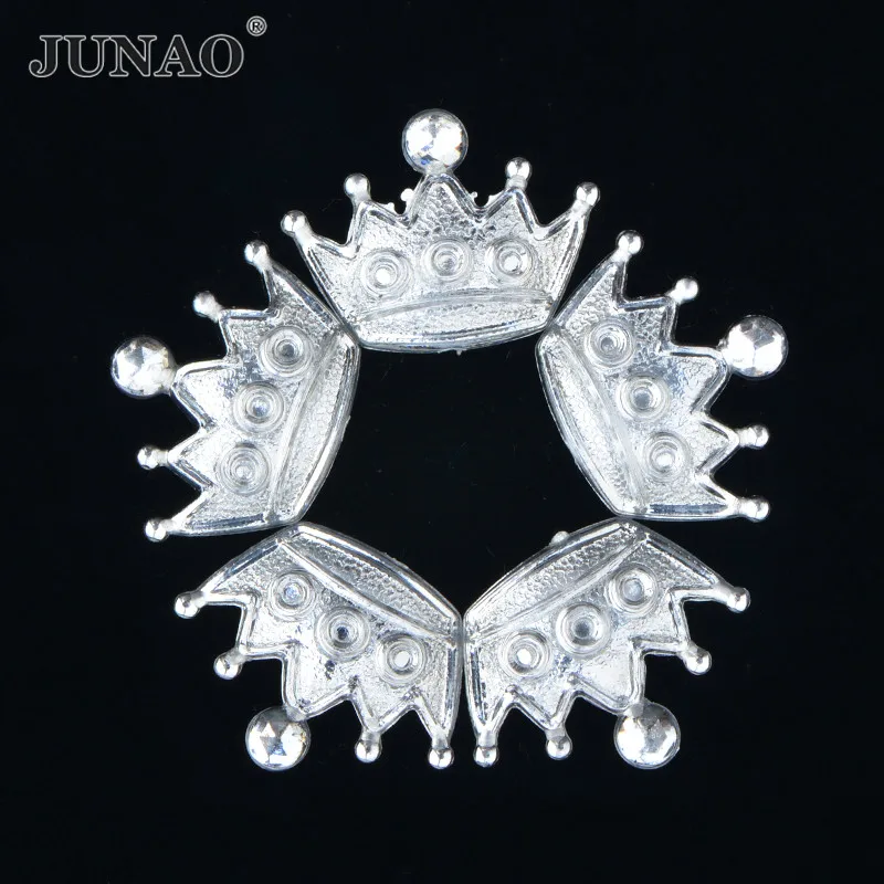 

JUNAO 15x20mm White Acrylic Crown Rhinestones Applique Non Hotfix Flatback Scrapbook Strass for Birthday Party DIY Decoration
