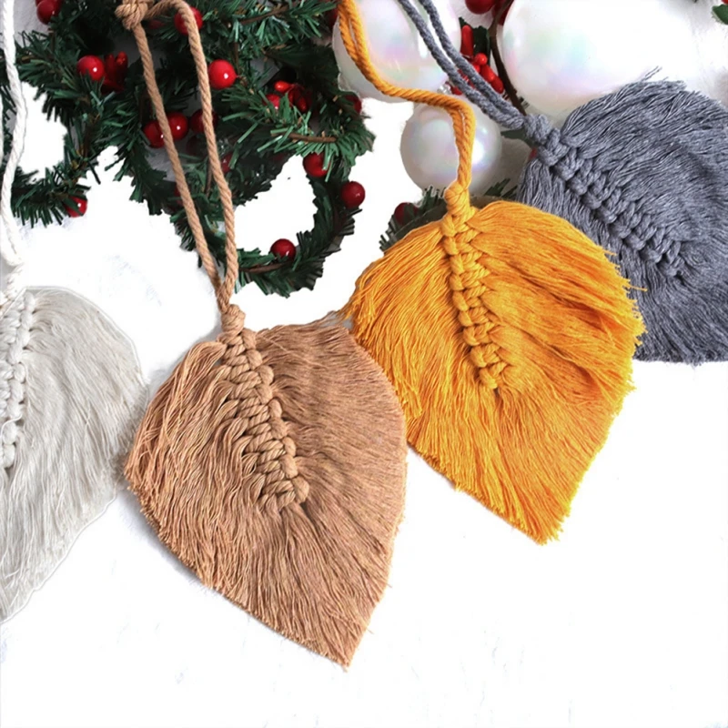 

Hand-Woven Wall hangings Decor Leaf Cotton Thread Ornaments Colored Rope Macrame Curtain Strap Beige Boho Modern Style