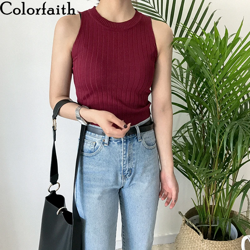 Топ Colorfaith Женский трикотажный однотонный базовый жилет облегающие Женские топы
