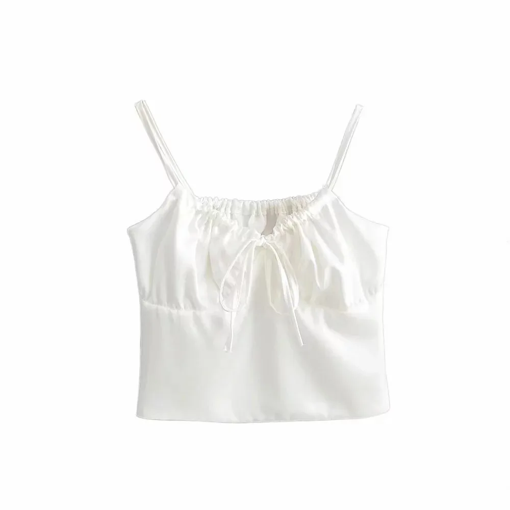 Топ женский атласный на тонких бретельках пикантный Шелковый облегающий топ с