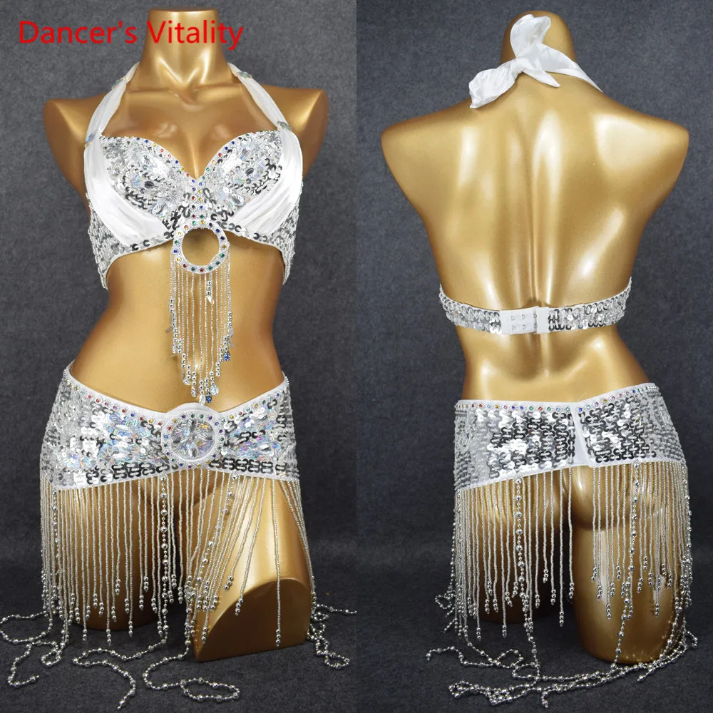 

2018 модная женская одежда для танца живота для детей бюстгальтер с бисером и пояс в восточном стиле комплект из 2 предметов, костюмы с бисером...