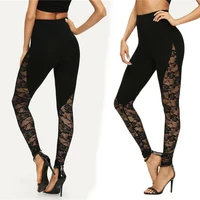 sexy high waist black lace leggings womens ladies floral lace side panel cut out black leggings plus size s m l 2xl