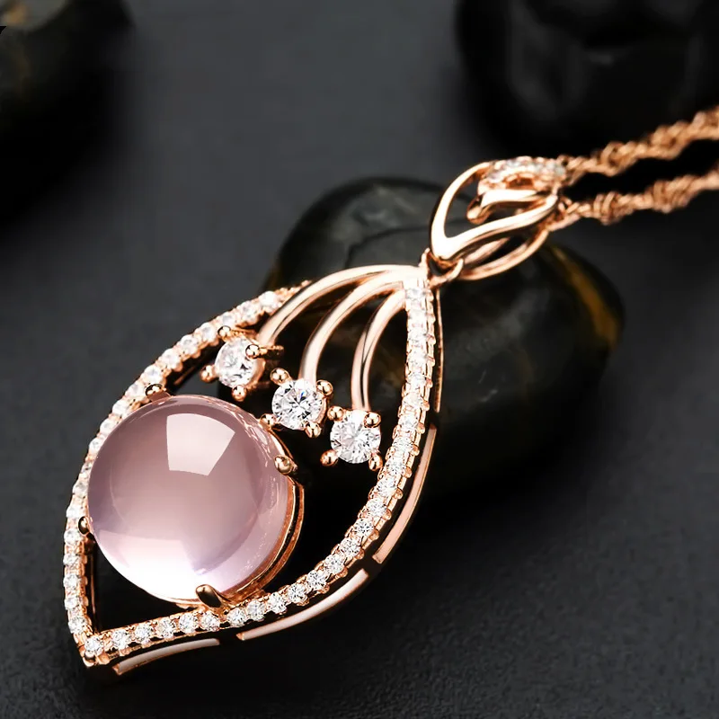

Popular 925 Silver Mosaic Pink Crystal Round Dangle Pendant Trendy Fashion Charm Jewelry Accessories Gifts for Her Women
