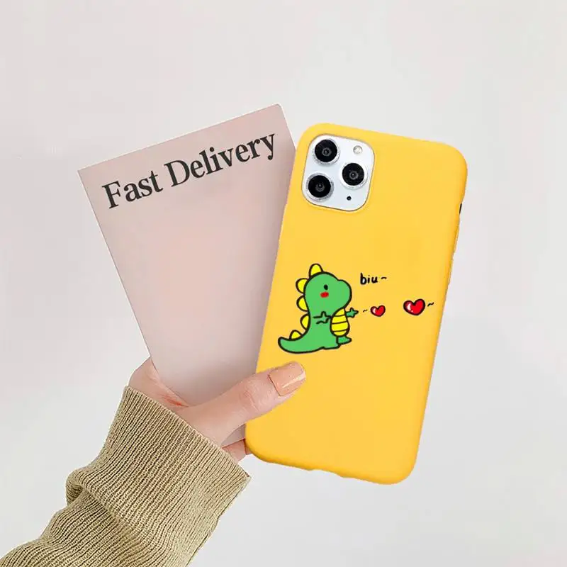 

Animal Cute Dinosaur Phone Case Candy Color Yellow for iPhone 11 12 pro XS MAX 8 7 6 6S Plus X 5S SE 2020 XR
