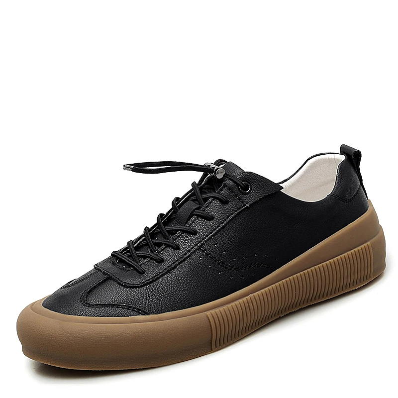 Black Sneakers Men Shoes Genuine Leather Top Quality Original Brand Autumn Casual Men Shoe Simple White Sneakers Comfortable Men Flats - Цвет: Black