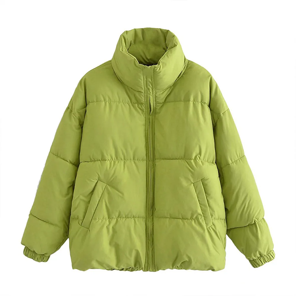 

Za Women 2021 Winter Fashion With Drawstring Winter Thick Warm Parkas Coat Vintage Long Sleeve zipper Female Outerwear Chic Tops
