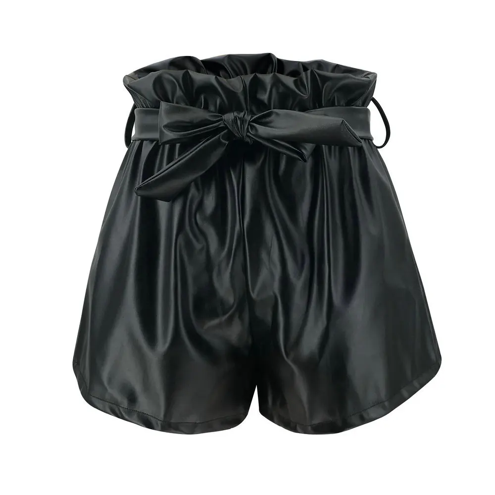 

Spring and summer 2020 women's shorts hot sale bandage A-line women's short leather pants high waist elastic belt women's shorts