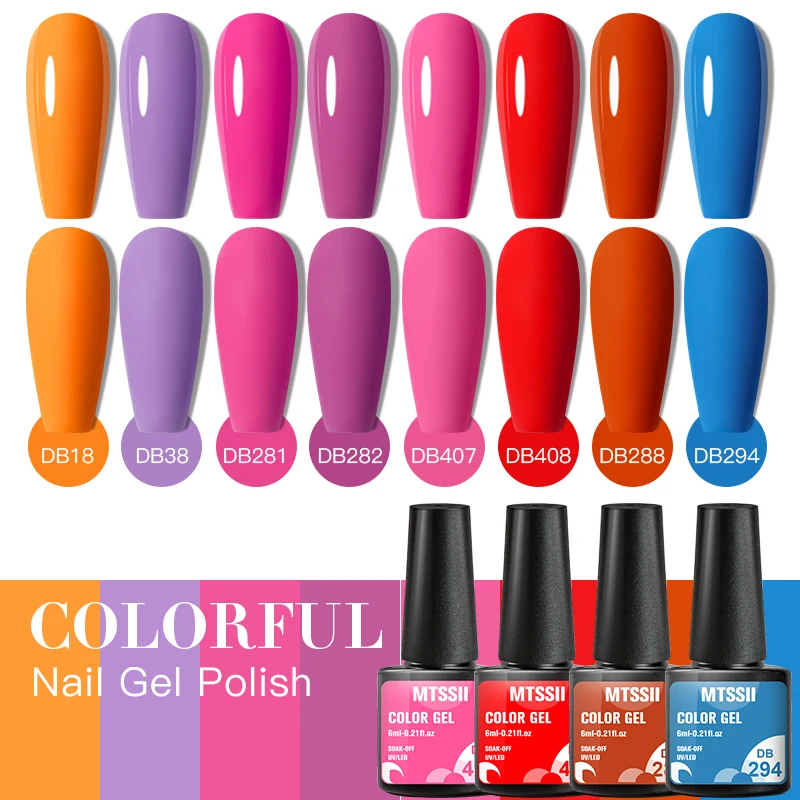 

Mtssii 6ml Fluorescent Color Nail Gel Polish UV LED 14 Colors Manicure Semi Soak Off Gel Varnish Nail Art Design Gel Varnish