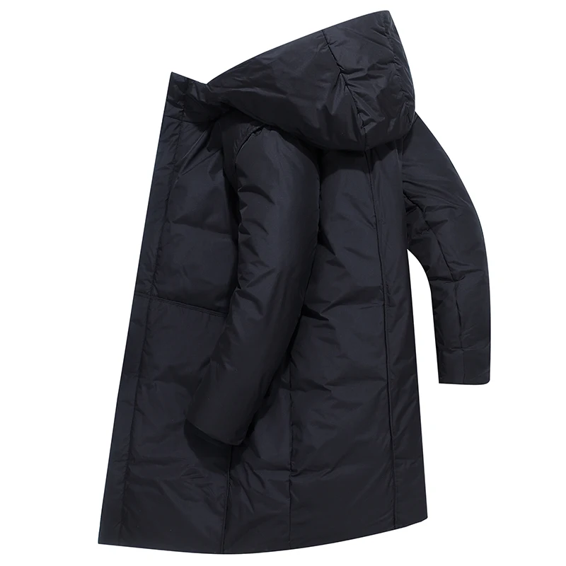 2021 winter new down jacket slim handsome men's hooded long thickened leisure warm coat fashion brand White duck down Windproof