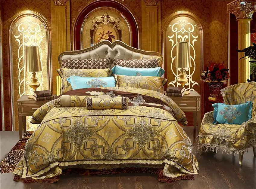 

Золотой шелк атлас Роскошный Королевский Постельное белье Queen King size10pieces Постельное белье s для простыни на кровать/распространения пододея...