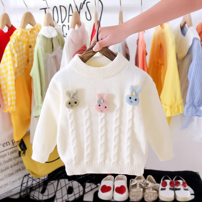 

Girl Baby Knitting Cute Sweaters Fashion Autumn Winter Bunny Appliques Clothes Infant Girls Knittinng Top Clothing Princess Tops