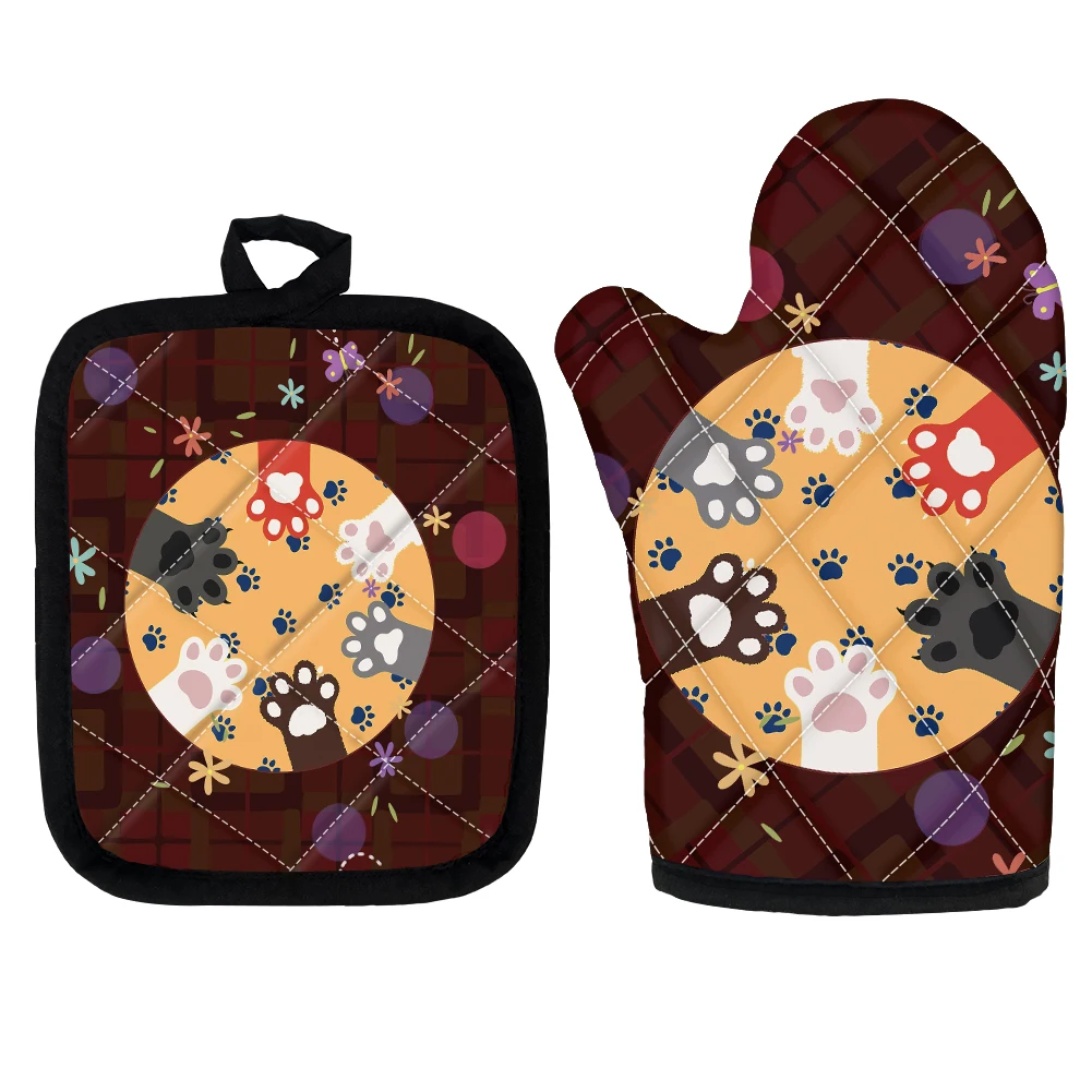 

Кухонные перчатки и подставки для горшков из полиэстера, 2 шт., с рисунком лапы животных, перчатки для микроволновой печи, профессиональные к...