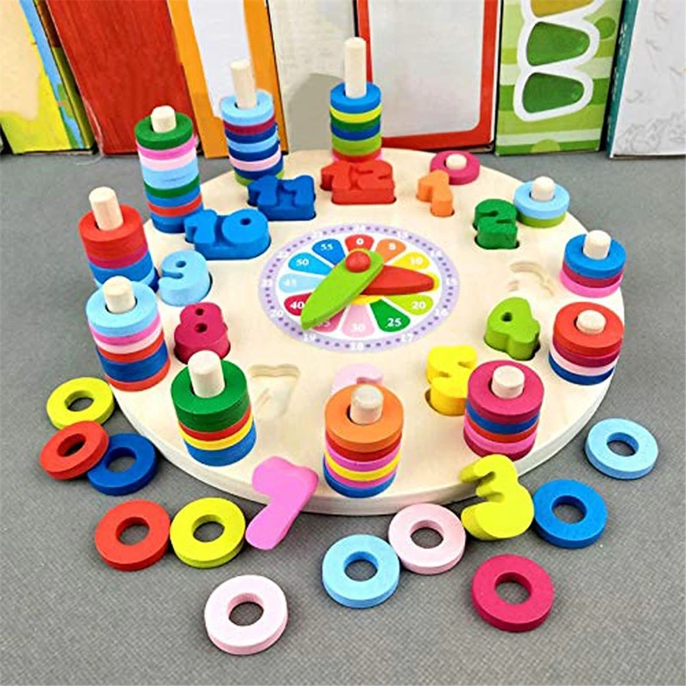 

Математические Игрушки для дошкольного обучения, образовательные деревянные столбы, геометрические цифровые часы, головоломки, гаджеты, с...