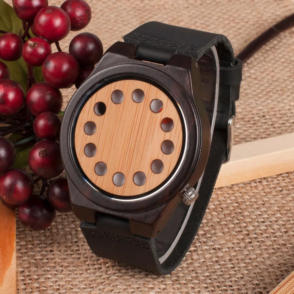 D05 BOBOBIRD Wood Watch Promotion Sale Leather Strap Men Women Wristwatches Birthday Present Christmas Gift in Box reloj hombre - Цвет: D05