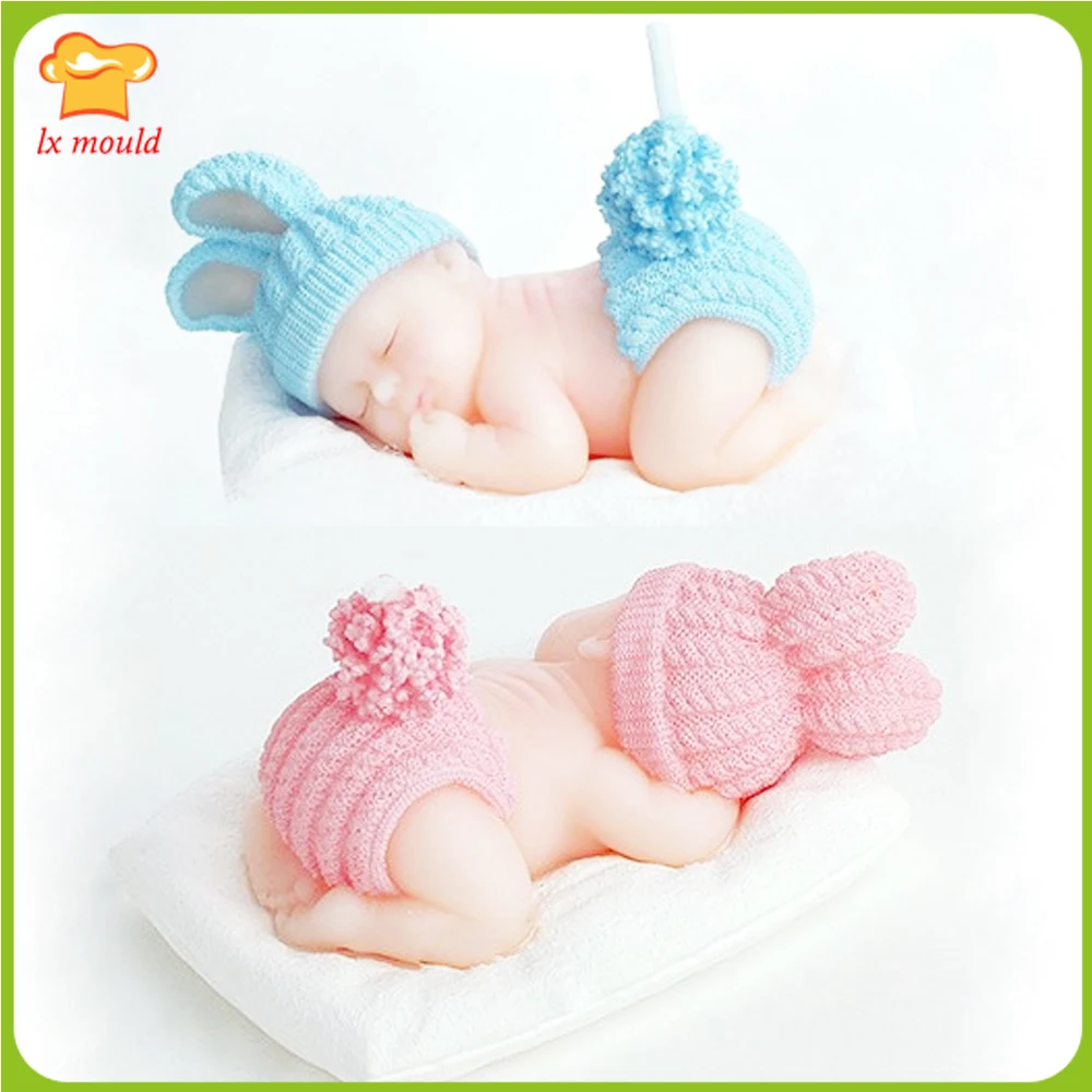 

3d Lovely Sleeping Baby With Cap Cake Topper Decorating Resin Clay Soap Silicone Mold Candle Sweater Doll