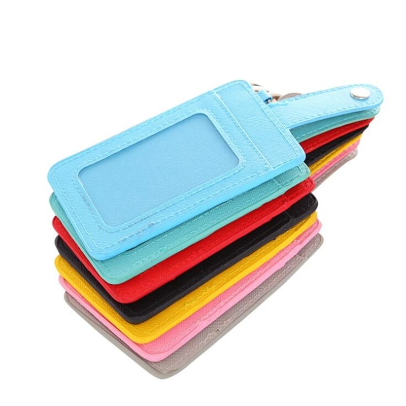 

1Pc Portable Business Name ID Credit Card Holder Leather Badge Holders Coin Purse Keyring Wallet Money Pouch Keychain Unisex