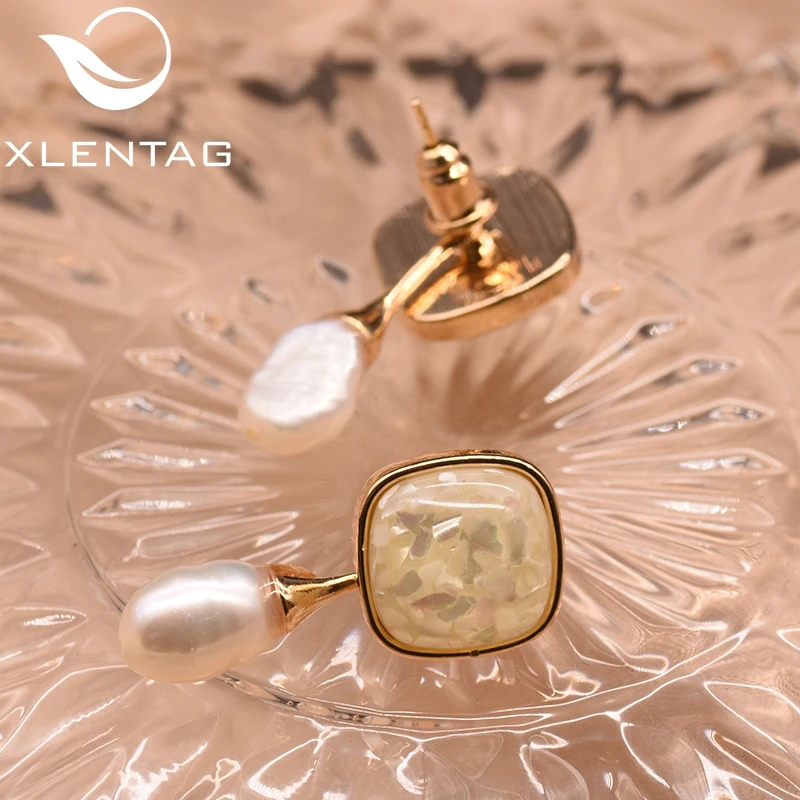 Женские серьги-пусеты XlentAg серьги-Пусеты Из белого стекла с натуральным барочным