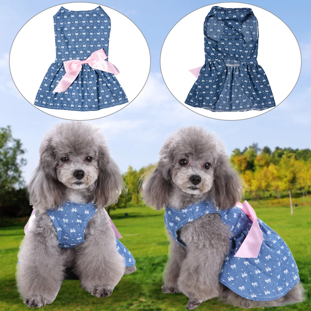 Милый собачий костюм для животного голубое мягкое платье с бантом юбка принцессы