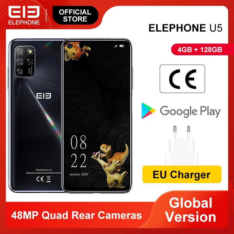 Новый ELEPHONE U5 4GB 128GB смартфон 48MP Quad камеры заднего 6 4 дюймов FHD + безрамочный экран с