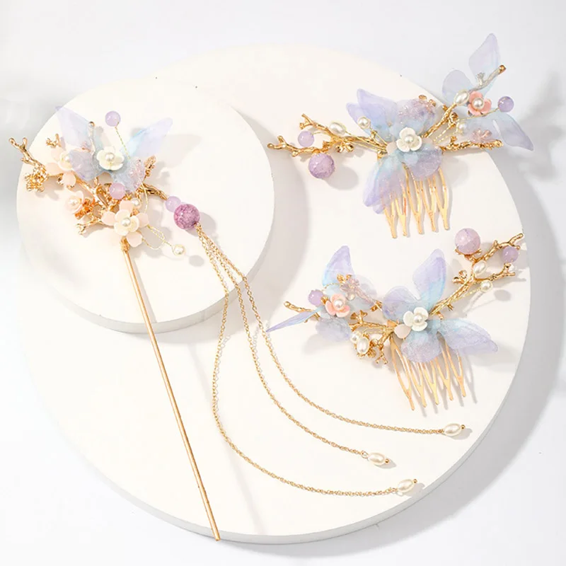 

Chinese Ancient Style Jewelry Exquisite Hanfu Headdress Flower Tassel Hairpin Jewelry Vintage Hair Clip Daily Wear LXH