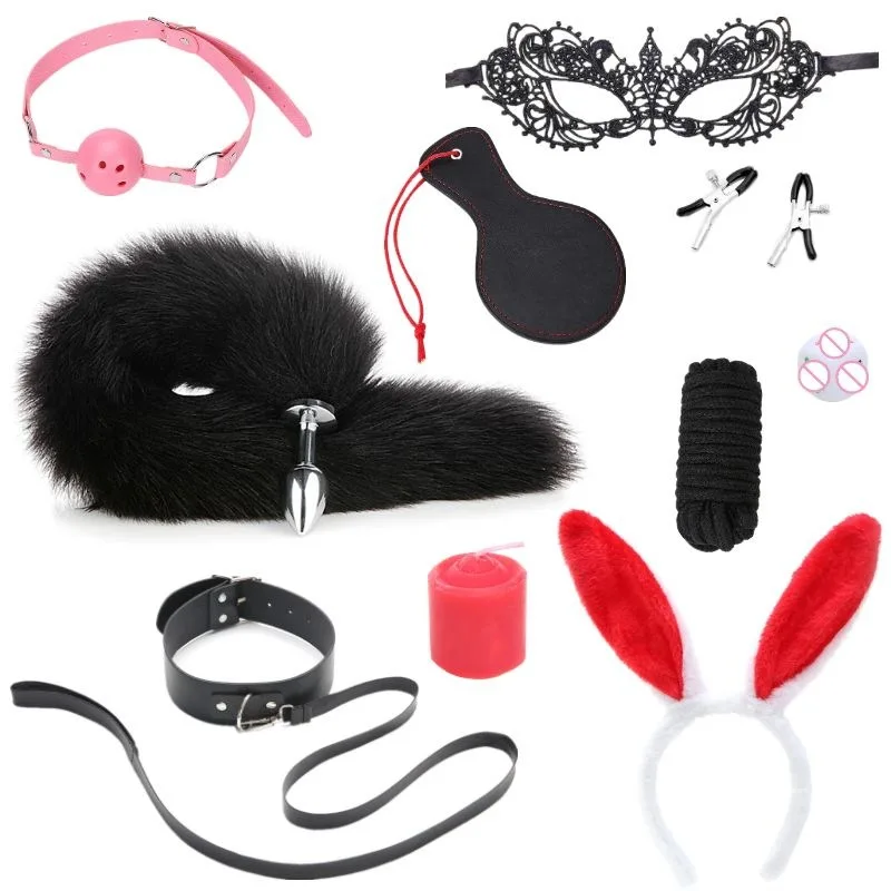 

Ten-Piece Fox Tail Sex Product Ball Gag Ratchet Tie down Sexy Leather Binding Adult Supplies SM Game