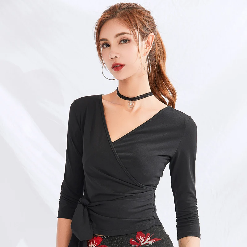 Женский топ для латиноамериканских танцев с v образным вырезом танго ча Самба