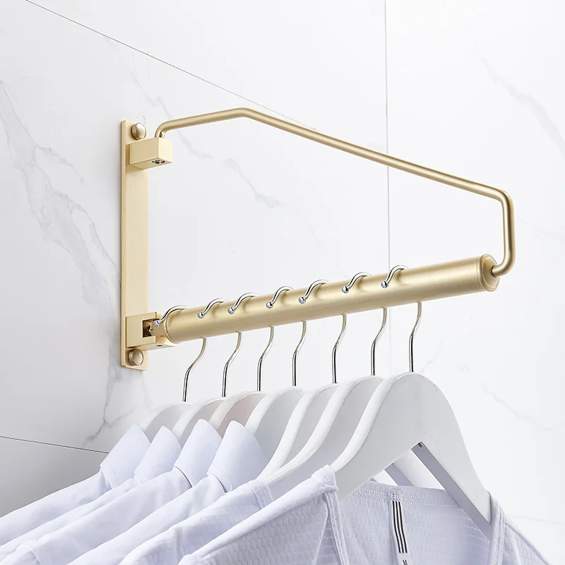 

Anti-oxidation brass household folding retractable clothes hanger wire drawing polishing gold rotary clothes hanger simple insta