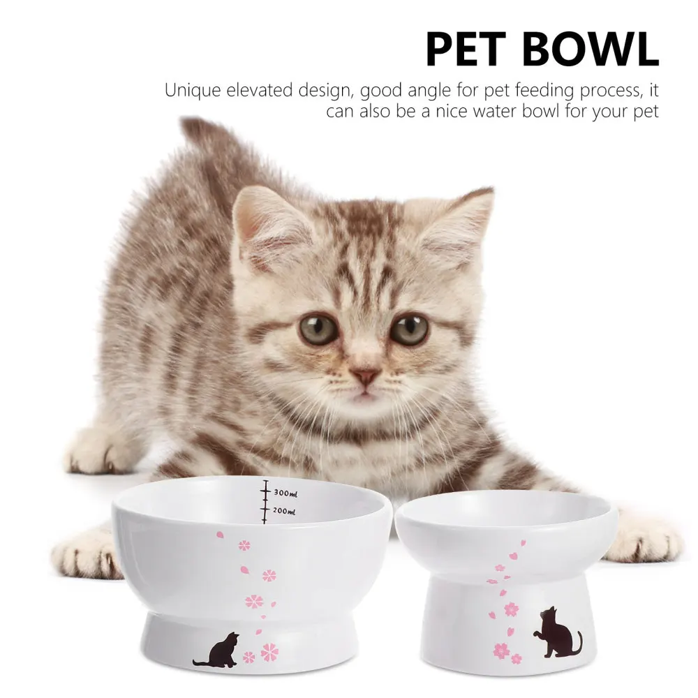 

2pcs Ceramic Elevated Bowls Neck Protection Cat Bowls Pet Tilted Pet Feeder