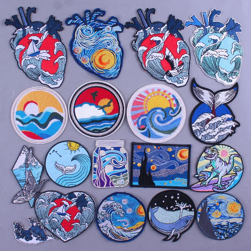 Ван Гог наклейки волна патч железа на патчи для одежды Бесплатная доставка