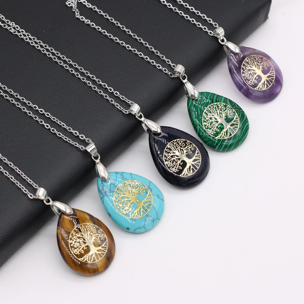 Купи Yachu Seven Chakra Natural Stone Pendant Necklace Reiki Water Drop Shape Agates Pendant Necklace For Women Jewelry Gift 25x32mm за 162 рублей в магазине AliExpress