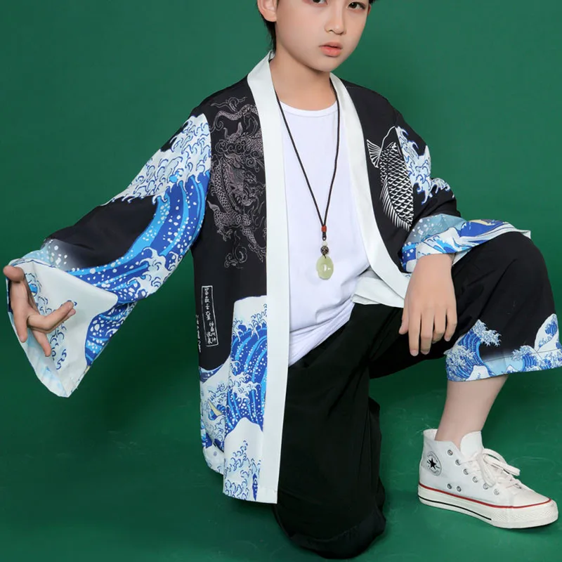 

Japanese Kimono Stage Performance Clothing Jazz Dance Outfit for Girls Boys Street Fashion Evening Party Kids Dancing Costumes