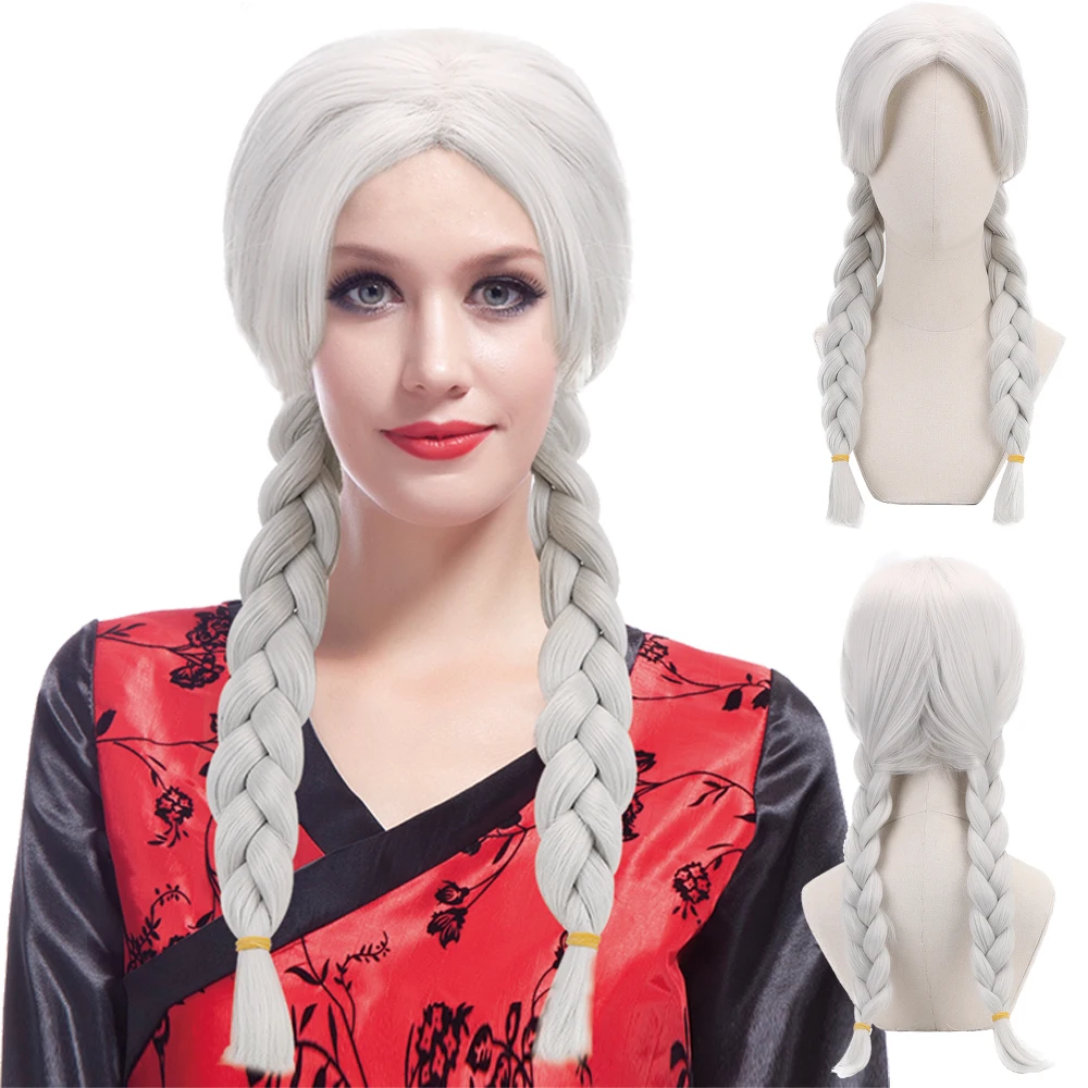 

Mexico Day of The Dead Coco Cosplay 21" White Synthetic Hair 2x Twist Braids Wigs for Women Party Costume Halloween