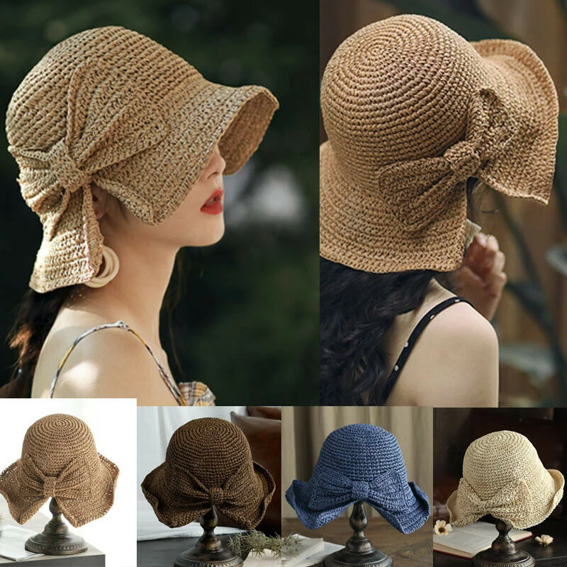 

Шляпа от солнца с бантом женская, Соломенная Панама с широкими полями, с оттенком, 1 шт., летняя пляжная Панама