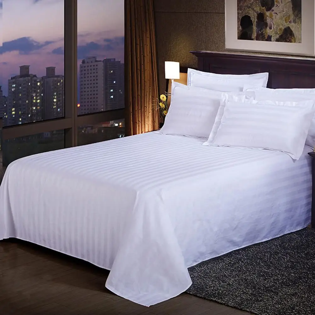 

Exquisite White Satin Stripes Bedspread Solid Color Flat Sheet for Hotel Home Supplies