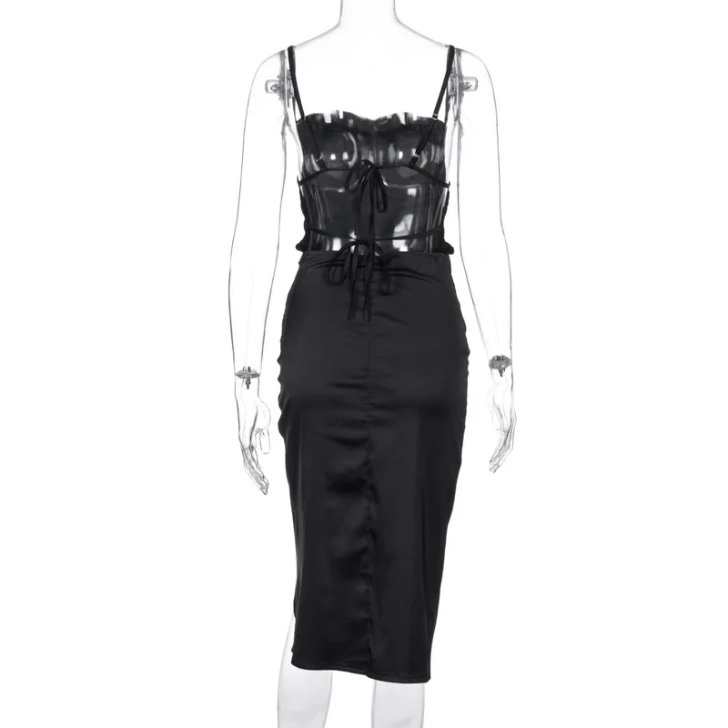 Женское атласное платье с открытой спиной средней длины|Женские платья| |