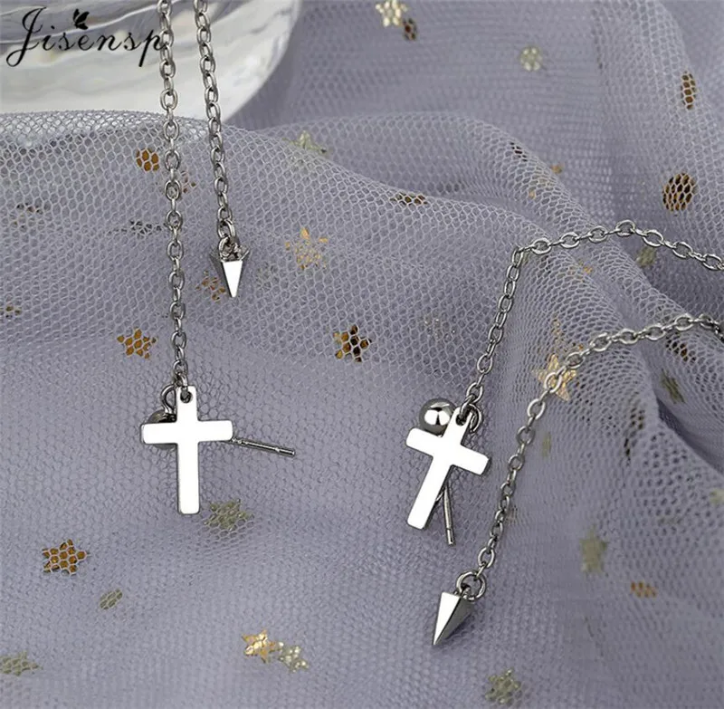 Jisensp ретро серебряные цветные Серьги-кресты в стиле хип-хоп Многослойные висячие