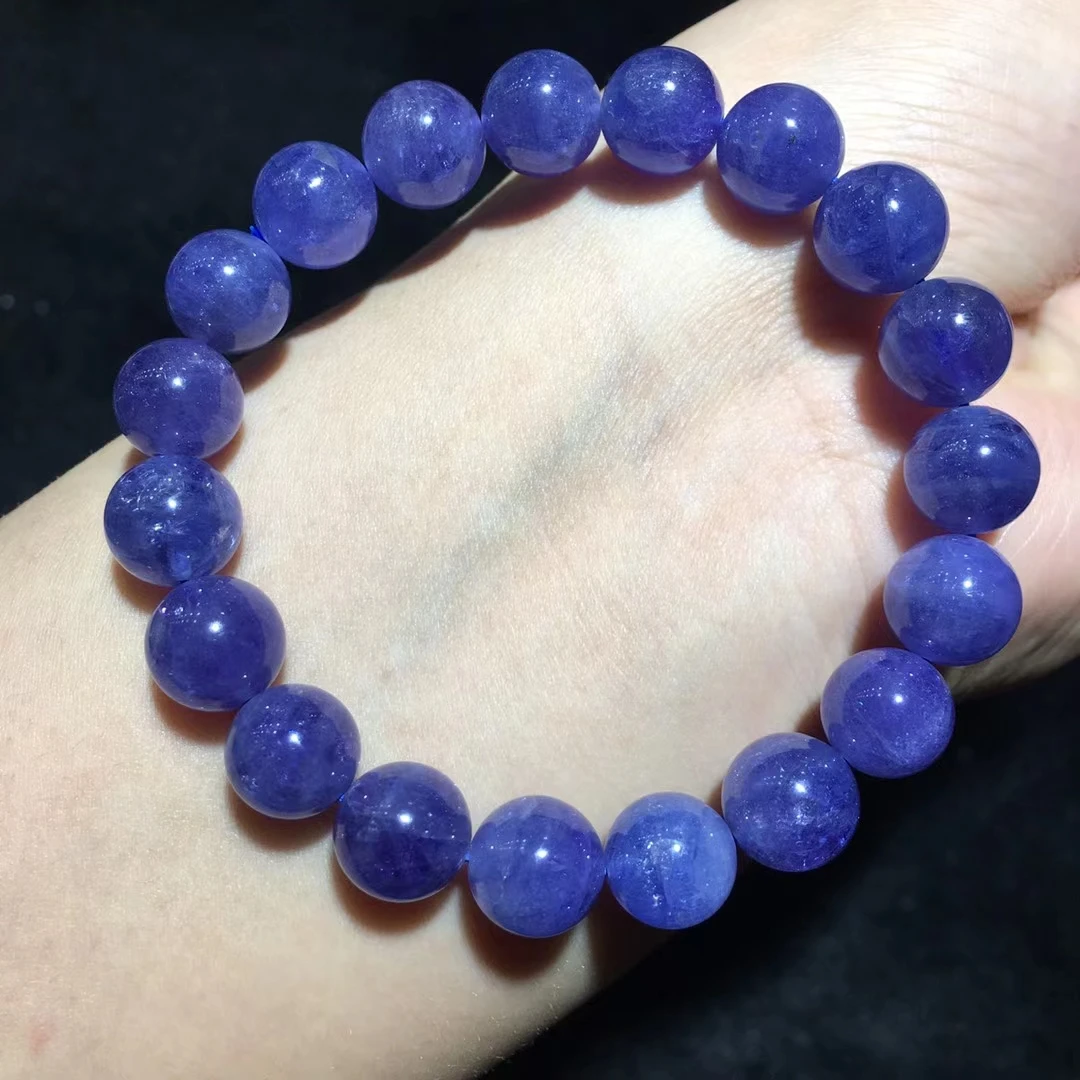 

Natural Blue Tanzanite Tanzania Women Men Clear Round Beads Bracelet 10.1mm Stretch Crystal Rare AAAAA